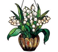 Xuoxeji Lily of The Valley Acrylic Window Hanging, Lily Plant Acrylic Window Panels, Stained Acrylic Lily, Lily Flowers for Window Living Room Wall Home Decor (Lily)