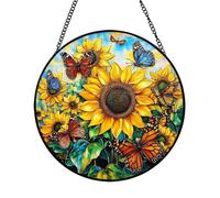 Xuoxeji Sunflower Sun Catchers, Sunflower Stained Glass Window Hanging, Sunflower Memorial Gifts, Sunflower Gifts for Women, Grandma, and Mom