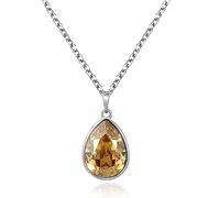 XUPING Teardrop Pendant Necklace Birthstone Crystal Sparkling Necklace for Women Wedding Party Accessories Gift, 22*15 mm, gold-plated-copper, Crystal