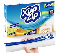 XupZip Large Reusable Zip Lock Freezer Bags with Slider, 30 Pack, 4.55L | Heavy-duty zip-lock bags with expandable bottom and smart zip seal. 4.55L capacity fits bulky foods.