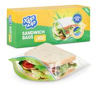 XupZip Reusable Sandwich Bags - 19cm x 17cm Small Zip Lock Bag With Airtight Bamboo Seals - Easy To Open Food Freezer Bags - Heavy Duty Food Bag for Sandwiches & Snacks - 100 Pcs