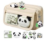 XUQEAYWD Panda Pencil Case, 22 x 7.5 x 13 cm Panda Pencil Case with Key Fob, Sticky Notes, Storage Clip, Brooch, Creamy, see description, See description