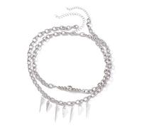 XuQiZZpp 2 Piece Layering Gothic Necklaces for Stacking Rivet Pyramid Bead Design Hip Hop Jewelry Perfect for Daily Fashion