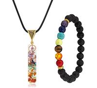 XuQiZZpp 2Pcieces 7 Healing Necklace Bracelet Set Crystals Stretch Bracelet Bracelets for Men Women