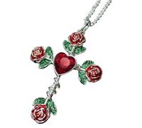 XuQiZZpp Medieval Gothic Necklace with Rose Crucifix and Heart Pendant Elegant Victorian Styles Silver Alloy Jewelry Accessory Medieval Fashion Pendant