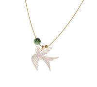 XuQiZZpp Minimalist Swallow Bird Bead Necklace Contemporary Chinese Inspired Lightweight Resin Alloy Fashion Clavicle Chain