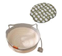 XuQiZZpp Pet Bed Woven Basket Cartoon Kitten Theme Mat Bed Dog Mat Nest Machine Washable Spacious Woven Basket