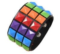 XuQiZZpp Punk Inspired Leather Bracelet Featuring Three Row Square Studs Soft Materials Adjustable Length for Comfort Wear