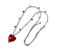 XuQiZZpp Romance Heart Pendant Beads Long Chain Adjustable Necklace Red Resin Design Perfect For Her Love Neckwear