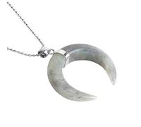 XuQiZZpp Silver Color Half Moon Pendant Necklace Stylish Crescents Moon Pendant Necklace Neck Chain Accessory with Natural Stones