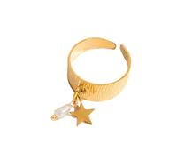 XuQiZZpp Stylish Stainless Steel Gold Heart Pendant Double Layer Opening Rings Accessory for Women Ideal for Daily Wear