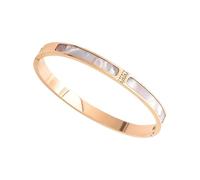 XuQiZZpp White Shell Inlaid Alloy Cuff Bracelet Featuring 3 Crystals Stones Modern Minimalist Jewelry Accessory for Trendy Women