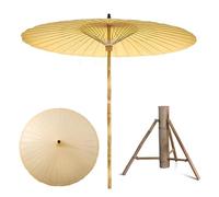 XUQQU 2.0m Japanese Handmade Oil Paper Umbrella, Retro Chinese Style Garden Parasol, Outdoor Terrace Beach Umbrella, With Base, Multiple Colors Available(Light yellow)
