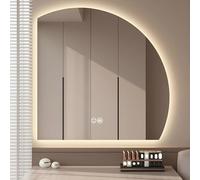 XUQQU Half Moon LED Wall Mirror For Bathroom, Backlit SemiCircle Frameless Dimmable Vanity Makeup Mirrors Bedroom, Anti-Fog Shower, Three Colors Of Light(Cut right,70cm/27.5in)