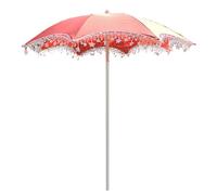XUQQU Portable Outdoor Garden Parasol, 1.60 M Small Beach Umbrella, Red Patio Umbrella With Tassels, Adjustable Height, Star Tassel Decoration, Base Not Included