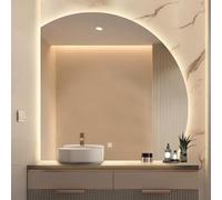 XUQQU Semicircular LED Bathroom Mirror With Lighting, LED Frameless Vanity Mirrors, Illuminated Dimmable Decorative Intelligent Wall Mirror, 3 Light Colors Adjustable(Cut left,80cm/31.4in)