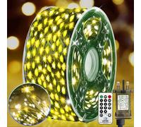 XURISEN 60M 600LED Outdoor Fairy Lights Plug in Christmas Tree Lights Green Copper Wire String Lights Waterproof 8 Modes with Remote Memory for Garden Yard Party Wedding Xmas Decoration- Warm White