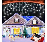 XURISEN Christmas Icicle Lights Outdoor, 480LED 15M Waterproof Hanging Fairy Light, Plug/8 Modes/Timer/Connectable Cool White String Light, Lighting Outside Gutter House Roof Xmas Decorations