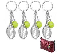 XURISON 4 Pcs Tennis Keyring,Mini Tennis Racket Keychain with Netball Green,Tennis Gifts for Wimbledon,Boys Keyrings Ball,Tenis Key Chains Creative Metal for Women,Men & Sport Lovers Backpack Deco