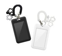 XURISON Photocard Holder Keychain, Pack of 2 with Star&Bell for K-pop Cards | Fits standard 8.5 x 5.4 cm photocards, clear PC hard shell, detachable star and bell, black and white, pack of 2