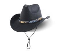 XURUIAU Unisex Western Cowboy Hat, Classic Wide Brim Denim Hat with Decorative Belt, Stylish Denim Outfit, Black