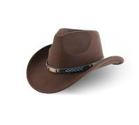 XURUIAU Western Cowboy Hat, Classic Wide Brim Cowboy Hat with Decorative Band, Stylish Denim Hat for Men and Women, Coffee