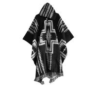 XUSAI Men's Aztec Hooded Poncho Vintage Bat Sleeve Cape Cloak Hoodie Ethnic Style Tassel Hem Knitted Pullover Shawl,Black,One Size