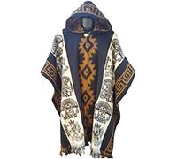 XUSAI Men's Aztec Hooded Poncho Vintage Bat Sleeve Cape Cloak Hoodie Ethnic Style Tassel Hem Knitted Pullover Shawl,Multicolor,One Size