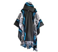 XUSAI Men's Aztec Hooded Poncho Vintage Bat Sleeve Cape Cloak Hoodie Ethnic Style Tassel Hem Knitted Pullover Shawl,Grey,One Size