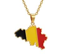 Xusamss Belgium Map Flag Pendant Necklace for Women Men, One Size, Metal