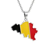 Xusamss Belgium Map Flag Pendant Necklace for Women Men | Tricolor Enamel Stainless Steel Patriotic Souvenir Jewelry,Lightweight Chain,Belgian National Pride Office Trip Accessory