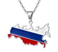 Xusamss Stainless Steel Russia Map Flag Pendant Necklace for Men Women, Stainless Steel, No Gemstone