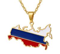 Xusamss Stainless Steel Russia Map Flag Pendant Necklace for Men Women, Stainless Steel, No Gemstone