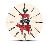 XUSANSHI 12" Decorative Clock Kitchen Knives Butcher Shop Wall Clock For Chef Cook Beef Mutton Pork Chicken Meat Cuts Diagrams For Meatman Clock Wall Watch