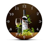 XUSANSHI 12 Inchs Silent Wall Clock Red and White Wine Winery Drunkery Sign Modern Kitchen Wall Clock Bottles & Wineglasses With Grapes Home Bar Tavern Wall Clock