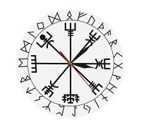 XUSANSHI Acrylic Wall Clock Viking Pagan Asatru Runic Compass Wall Clock Vegvisir Rune Circle Viking Norse Mythology Simple Modern Clock Watch Helm of Awe 12 Inchs