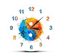 XUSANSHI Printed acrylic wall clock Watercolor Ying Yang Symbol Art Print Wall Clock Harmony and Balance Decor Religion Silent Clock Wall Watch-12 inchs