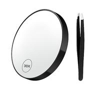 XUSANSO 30X Magnifying Mirror, 3.5 inches Magnified Makeup Mirror with Suction Cup and Tweezers,Travel Bathroom Mirror Stick on Shower Mirror for Plucking Eyebrows