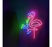 Xusdamyj Flamingo Neon Sign, Neon Light, Led Sign for Bedroom, Flamingo Cocktail Sign, Pink, 40x20x1 cm / 15.8x8x0.39in