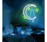 Xusdamyj Moon Cat Neon Wall Art - Vibrant LED Decor for a Lively Place, Cat Wall Decor, Kids Room Wall Decoration, Led Wall Art, Custom Size