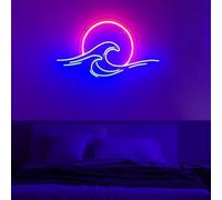 Xusdamyj Sunset Over The Waves Neon Sign，Sunset Sunrise Sign for Wall Decor Dimmable Wave Neon Sign，for Man Cave Bedroom, Living Room, Party, Bar, USB Powered
