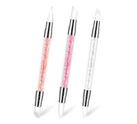 Xushengsheng 3 Pieces Nail Modelling Pen, Double Head Silicone Nail Tools, Silicone Head Acrylic Handle Nail Brush, Rhinestone Nail Polish Modelling Pen Home Salon Nail Tools (White, Pink, Orange)