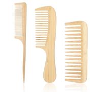 Xushengsheng Natural Handmade Bamboo 3 Piece Anti-Static Comb Set - Wide Rat Tail and Fine Teeth Natural Wood Comb