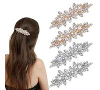 Xushengsheng Rhinestone Hair Clips Silver Gold Rhinestone Hair Clips Flowers Beads French Hair Clips