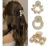Xushengsheng Women Pearl Hair Clips 3 Pieces Small Pearl Hair Clips Non-Slip Sturdy High Ponytail Clips Thick Thin Hair Clips