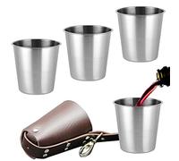 XUSUD 4 Pcs Mini Stainless Steel Cups 70ml Shatterproof Outdoor Cup Mug Reusable Stackable Drinking Glass with Leather Case for Picnic Wine Hiking Camping Beer Party Whiskey