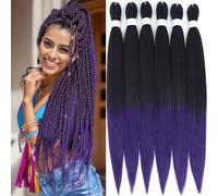 Xusuperb 30 inch Long Pre Stretched Braiding Hair Ombre Purple Easy Braids Extensions Hair 6 Packs Hot Water Setting Soft Yaki Straight Texture Kanekalon Synthetic Hair for Braiding(T1B/Violet#)