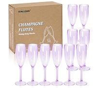 XUWAIDSGN 10 Pcs Champagne Flutes Plastic Wine Glasses Bulk Vintage Champagne Flutes Mimosa Bar Glasses Stemmed Drinking Cups 5.4OZ for Christmas Birthday Wedding Bride (10, Clear purple)