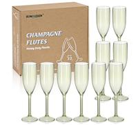 XUWAIDSGN 10 Pcs Champagne Flutes Plastic Wine Glasses Bulk Vintage Champagne Flutes Mimosa Bar Glasses Stemmed Drinking Cups 5.4OZ for Christmas Birthday Wedding Bride (10, Sage Green)