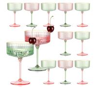 XUWAIDSGN 12 Pcs Champagne Martini Glasses 9 Oz with Gilded Removable Gold Rim Coupe Glasses Pink Martini Glasses Plastic Mimosa Vintage Coupe Glasses Set For Wedding Anniversary (12, Pink & Green)